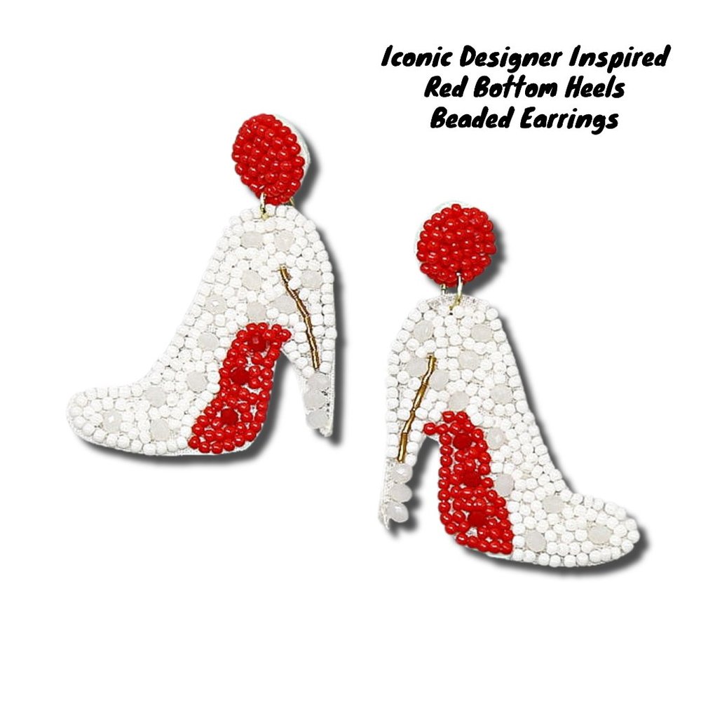 Iconic Designer Inspired Red Soled Shoes Heels Seed Beaded Earrings NEW